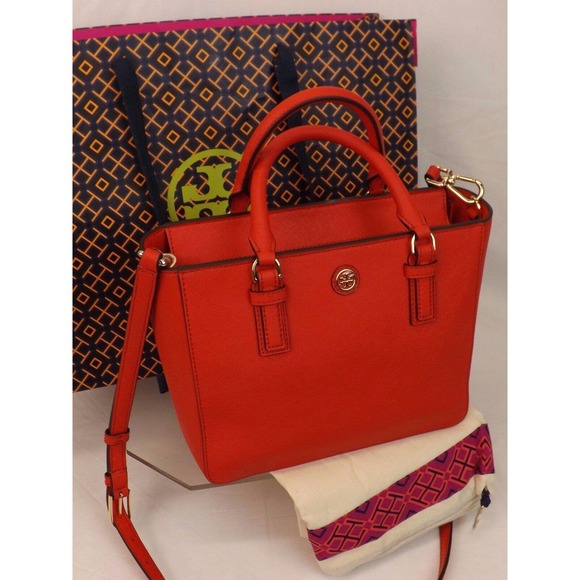 NWT TORY BURCH ROBINSON MINI SAFFIANO VERMILLION RED LEATHER ZIP CROSSBODY BAG - Picture 8 of 11